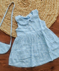 Girls Frock with Bag - Light Blue Floral - FRK1