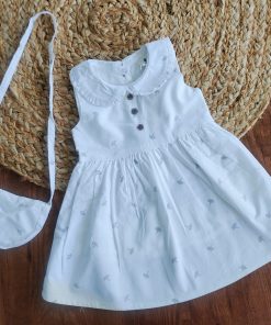 Girls Frock with Bag - White Grey Flower - FRK1