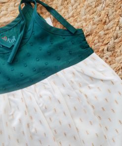 Alternative view of Cotton Kasavu Shoulder Knot Frock - Dark Green - EFRK