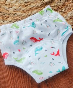 Padded underwear - Organic Cotton - White with Blue, Green and Red Whale - PU1