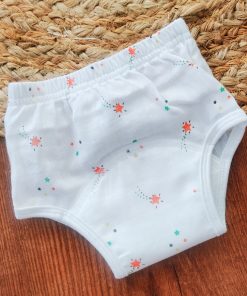 Padded underwear - Organic Cotton - White with Orange and Green Flying Star - PU1