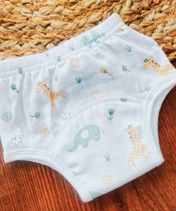 Padded underwear - Organic Cotton - White with Green Elephant and Orange Giraffe - PU1