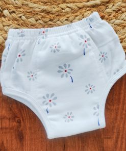 Full Padded underwear - Organic Cotton - White with Gray Flower - PU1