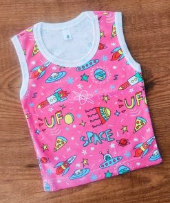 Vest Sleeveless - Dark Pink with Space Ship - VT1