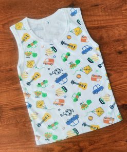 Vest Sleeveless - White with Guitar, Cars, Kite - VT