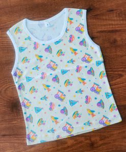Vest Sleeveless - Cream with Train, Car, Spaceship - VT1