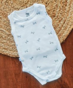 Sleeveless Romper/Onesie - White with Dog - SLBS