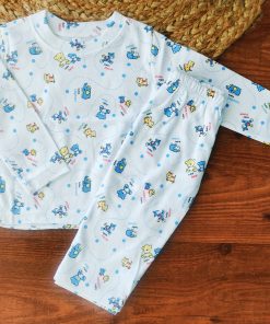 Full Sleeve Pajama Set - White with Baby Horse and Baby Bear  - PJ1
