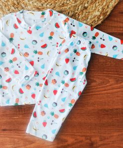 Full Sleeve Pajama Set - White with Fruits - PJ1