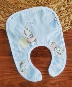 Muslin Baby Bib - Light Blue with Girls Rabbit - BIB1