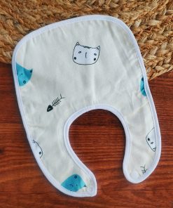 Muslin Baby Bib - Yellow with Cat Head - BIB1