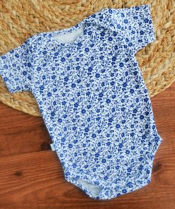 Romper/Onesie - White with Dark Blue Floral - AZBS