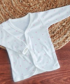 Full Sleeve Jhabla Front Button - Off White with Pink Heart  - FSJ1