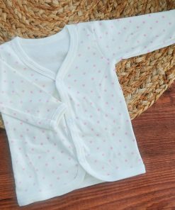 Full Sleeve Jhabla Front Button - Off White with Pink Star - FSJ1