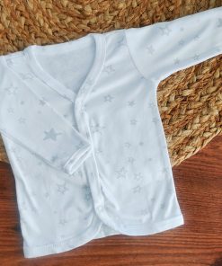 Full Sleeve Jhabla Front Button - White with Line Grey Star - FSJ1