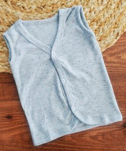 Sleeveless Jhabla Front Button - Grey with Red Dot - FSJ1