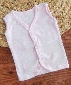 Sleeveless Jhabla Front Button - Pink with White Heart - FSJ1