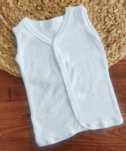 Sleeveless Jhabla Front Button - White with Grey Dot - FSJ1