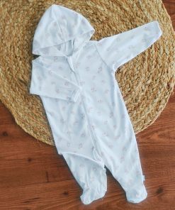 Hooded Sleeping Suit - White with Pink Rabbit - SS1