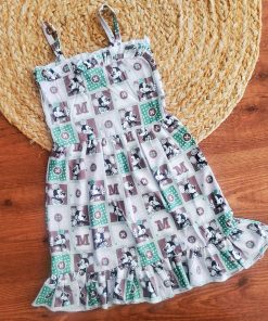 Knitted Cotton Daily Wear Frock - Brown and Green with Mickey  - DFK1