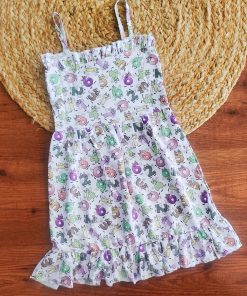 Knitted Cotton Daily Wear Frock - Light Pink with Numbers - DFK1