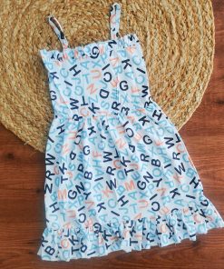 Knitted Cotton Daily Wear Frock - Alphabets - DFK1