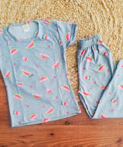 Girls Half Sleeve Pajama Set - Grey with Water Lemon - PJ1