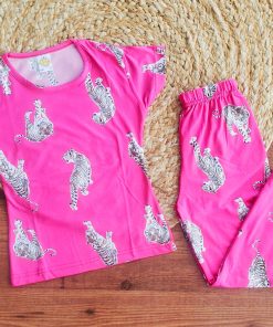 Girls Half Sleeve Pajama Set - Magenta Tiger - PJ1