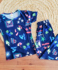 Girls Half Sleeve Pajama Set - Dark Blue Sea - PJ1