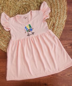 Knitted Cotton Frock - Peach - DFK