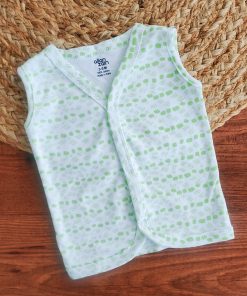 Sleeveless Jhabla Front Button - Green Print- FSJ1