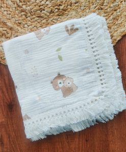 Crinkled Muslin Swaddle with Lace - 100x100cm - Bear and Baby Bear - SW1