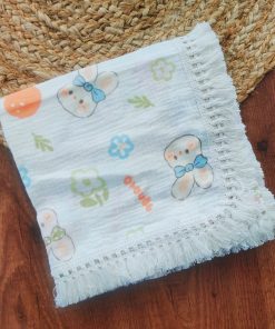 Crinkled Muslin Swaddle with Lace - 100x100cm - Rabbit and Flower - SW1
