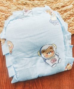 Muslin Rai Pillow - Light Blue with Space Teddy - PL1