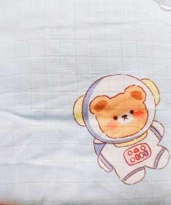 Muslin Rai Pillow - Light Blue with Space Teddy - PL1 - Image 2