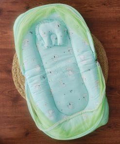 Foldable Muslin Bedding Set - Green with Baby Animals and Cloud - BS1