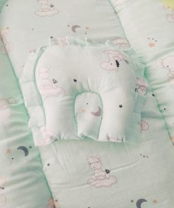 Foldable Muslin Bedding Set - Green with Baby Animals and Cloud - BS1 - Image 3