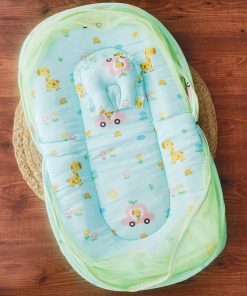 Foldable Muslin Bedding Set - Green with Giraffe, Flower and Car - BS1
