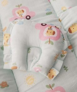 Foldable Muslin Bedding Set - Green with Giraffe, Flower and Car - BS1 - Image 3