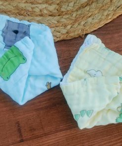 Crinkled Muslin Face Towel - Pack Of 2 - Blue + Yellow