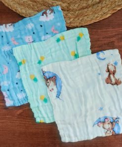 Crinkled Muslin Face Towel - Pack Of 3 - Blue + Green + Off White - Image 2
