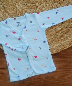 Full Sleeve Jhabla Front Button - Blue with Butter Fly and Rainbow - FSJ1