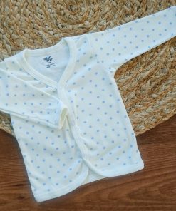 Full Sleeve Jhabla Front Button - Off White with Blue Round - FSJ1