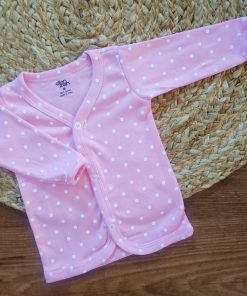 Full Sleeve Jhabla Front Button - Pink with White Dot - FSJ1