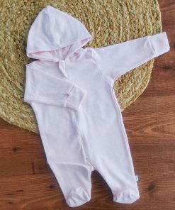 Hooded Sleeping Suit - Pink with White Heart - SS1