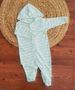 Hooded Sleeping Suit - White with Green Print - SS1