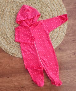Hooded Sleeping Suit - Magenta with White Dot - SS1
