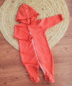 Hooded Sleeping Suit - Brick Red with White Dot - SS1