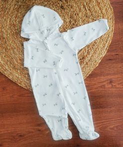 Hooded Sleeping Suit - Off White with Black Dog  - SS1
