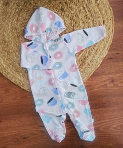 Hooded Sleeping Suit - Pink with Donuts and Cup Cake - SS1